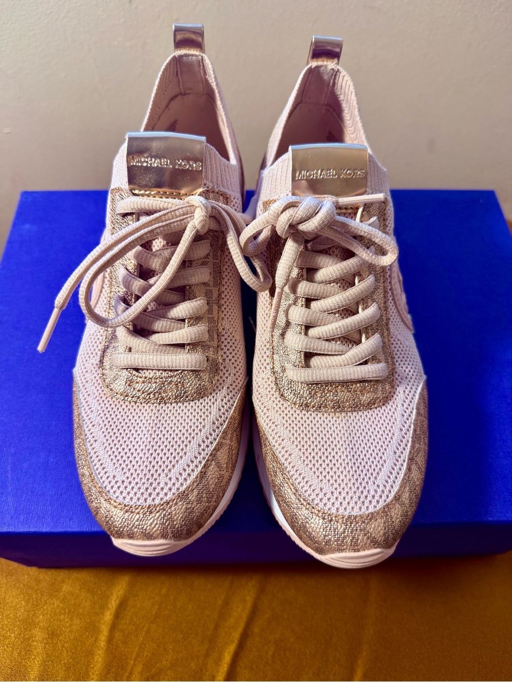 Michael Kors Blush Pink/ Gold Knit Sneakers Size 5